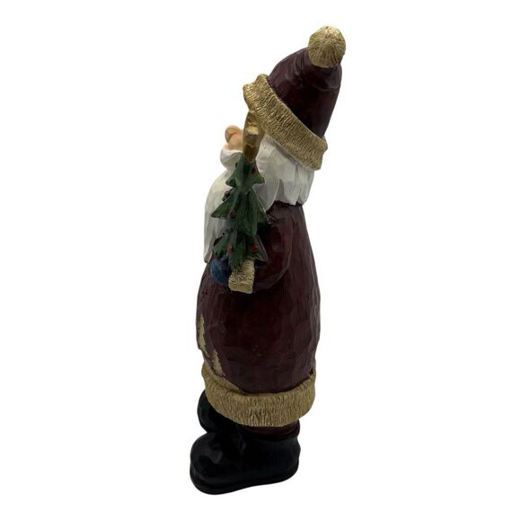 Rustic 12” Santa Figurine Brown Coat Holding Tree Village Scene Christmas Decor - Picture 6 of 9